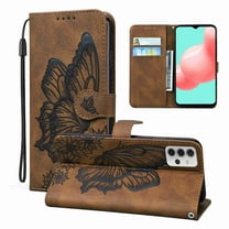 Dteck Galaxy A32 5G Wallet Case, [Butterfly & Flower Embossed] PU Leather Wallet Case Flip Protective Phone Cover with Card Slots and Kickstand for Samsung Galaxy A32 5G, Brown