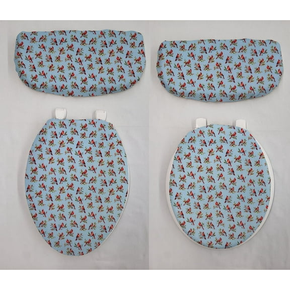 Cardinals Birds & Berries Toilet Seat Lid and Tank Cover Set by Penny's Needful Things (Blue)