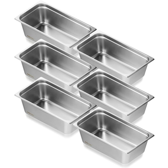 VEVOR 6 Pack Hotel Pans, Full Size Anti-Jam Steam Pan, 0.8mm Thick Stainless Steel Restaurant Steam Table Pan, 6-Inch Deep Commercial Table Pan, Catering Storage Food Pan, for Industrial&Scientific