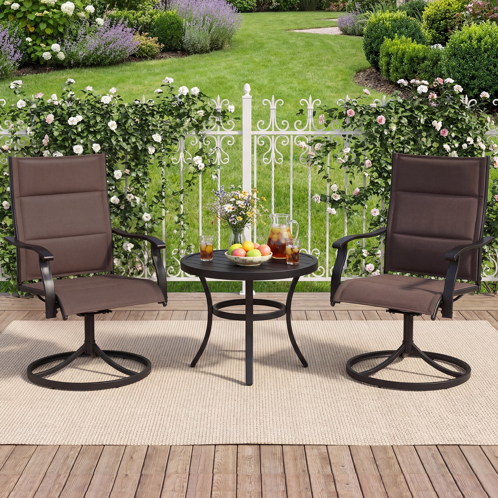 Gymax Padded Patio Swivel Chairs Set of 2 Ergonomic Outdoor Dining Chairs w/High Back Brown