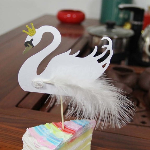 MEIBUTYUP 6-Piece White Swan Cake Toppers Set, Elegant Paper Decorations for Birthday, Wedding, Shower, Party Events