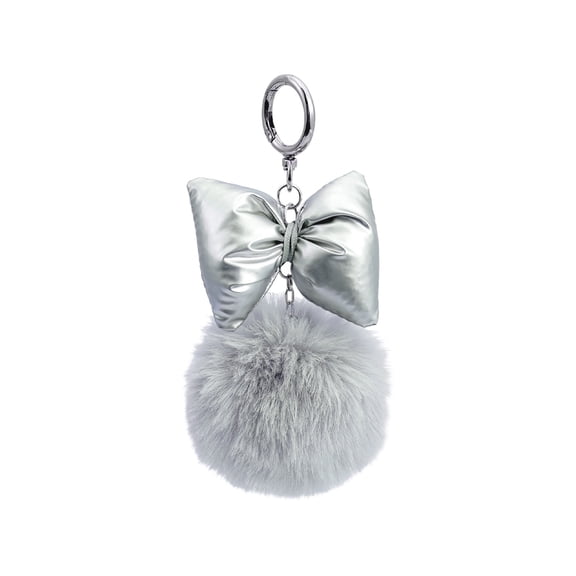 Wznxdo Cute Fluffy Ball with Bow Keychain Faux Fur Pom Pom Ball Keyring Artificial Fur Alloy Key Chain Hanging Ornament Decor for Bag Handbag Backpack Purse Wallet Car Charm Key Rings