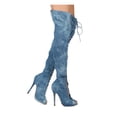 thumbnail image 2 of New Women Liliana Opus-1A Denim Thigh High Peep Toe Lace Up Stiletto Boot, 2 of 3