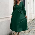 thumbnail image 4 of Abcnature Womens Maxi Dress, Women Autumn Winter Solid Cross V-neck Pleated Dress, Plus Size Summer Casual Long Dresses, Wedding Guest Dresses Beach Party Dress Green S, 4 of 4