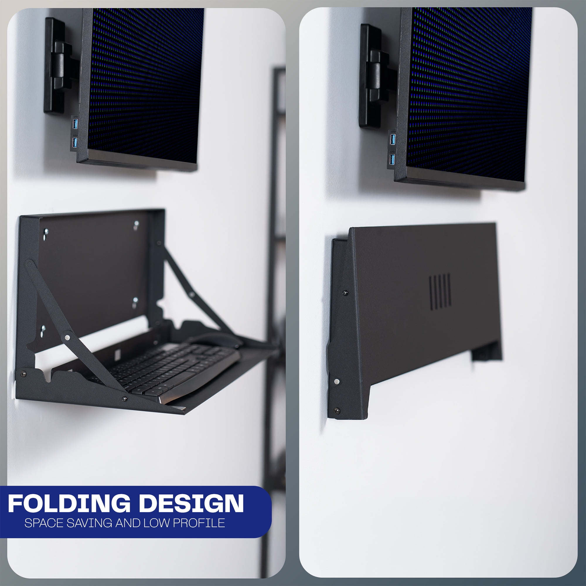 VIVO Black Flip Down 24 inch Keyboard Tray Wall Mount with Mouse Pad
