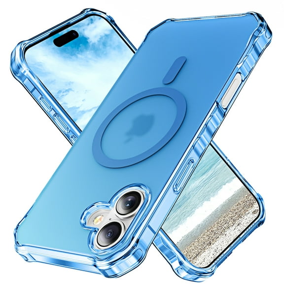 for iPhone 16 Plus Magnetic Case, Support Mag-Safe Charging, Anti-Fingerprint Slim Shockproof Rugged Wave Edge Frame Design Phone Case Cover for iPhone 16 Plus, Blue