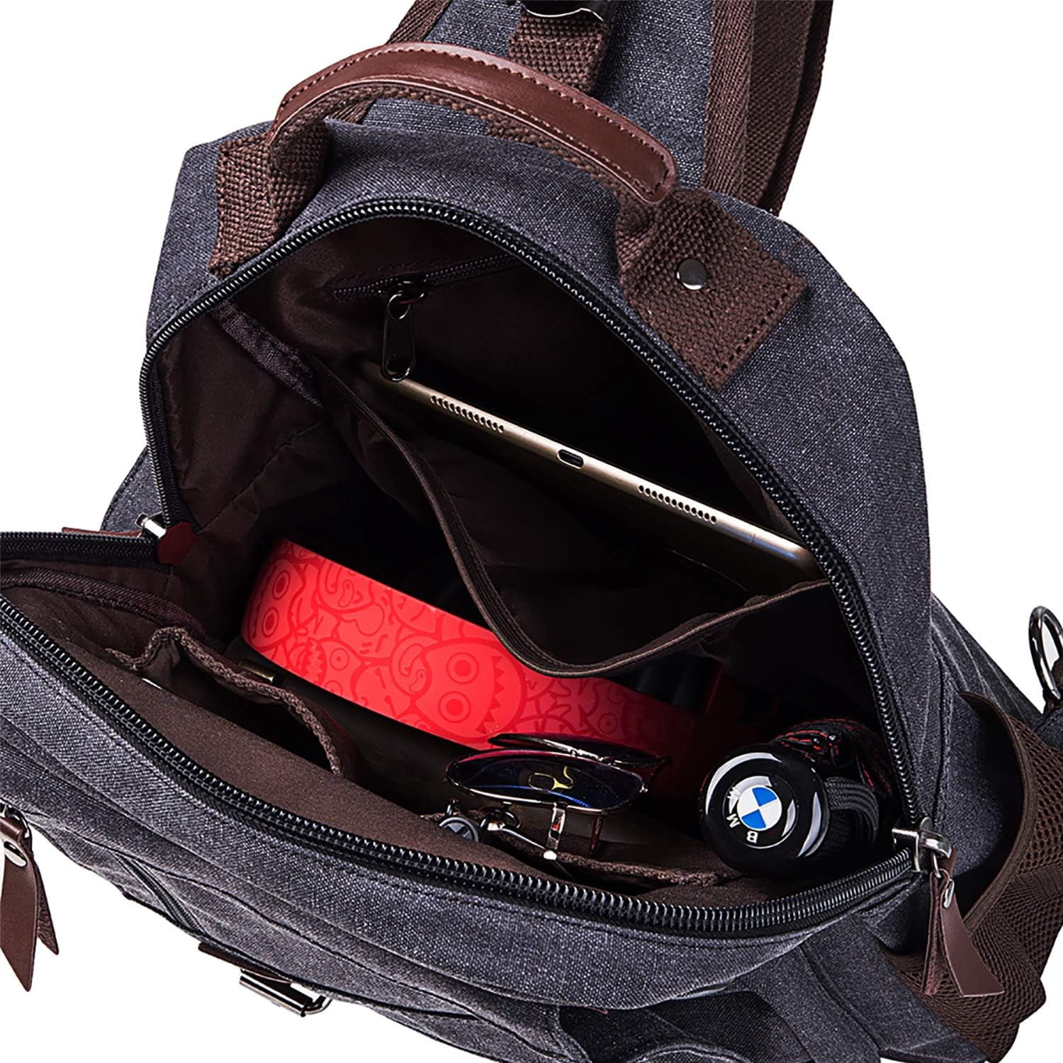 Canvas Cross Body Messenger Bag for Men Women Sling Shouler Backpack Travel Rucksack Black-Large