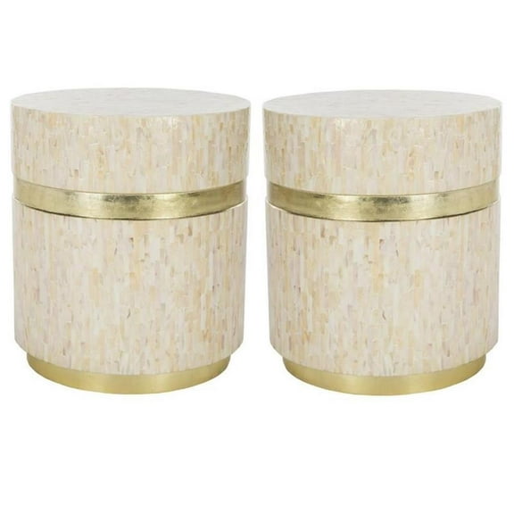 Home Square 20" Round Accent End Table in Pink Champagne and Gold - Set of 2