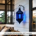 thumbnail image 2 of Hanging Moroccan Lamp Decorative Lantern with Chain for Indoor Home Decor, Outdoor Patio, Black Metal, Cobalt Blue Glass, 2 of 12