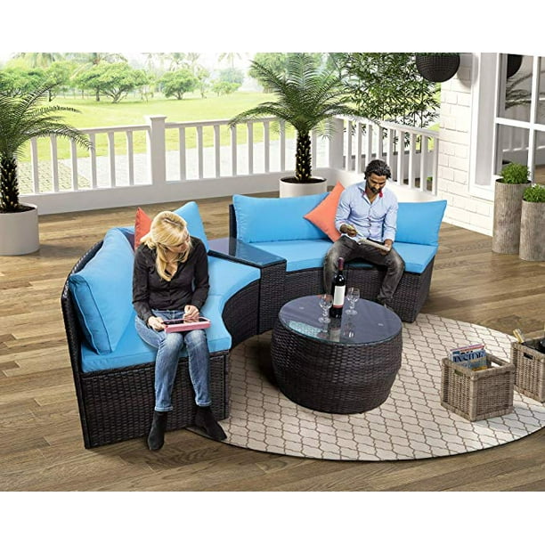 Outdoor Conversation Set 6 Piece Brown Wicker Patio Furniture Half Moon Sectional Sofa With Pillow Coffee Table Chairs Sets For Garden Pool Backyard Blue Cushions W7904 Com - Brown Wicker Patio Furniture Sets Outdoor Conversation Set 6 Piece Brown Wicker Patio Furniture Half Moon Sectional Sofa With Pillow Coffee Table Chairs Sets For Garden Pool Backyard Blue Cushions W7904 Com - Brown Wicker Patio Furniture Sets