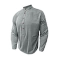 thumbnail image 4 of ZUKMRJPC Mens Summer Linen Shirts Roll Up Sleeve Casual Spring Button Up Basic T Shirt Lightweight Breathable Vacation Beach Tops, 4 of 7