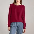 thumbnail image 3 of WTOBBY Women's Fashion Knit Round Neck Pullover Base Layer Sweater, Solid Color Long Sleeve Top for Layering and Casual Wear, Versatile and Stylish,Wine M, 3 of 4