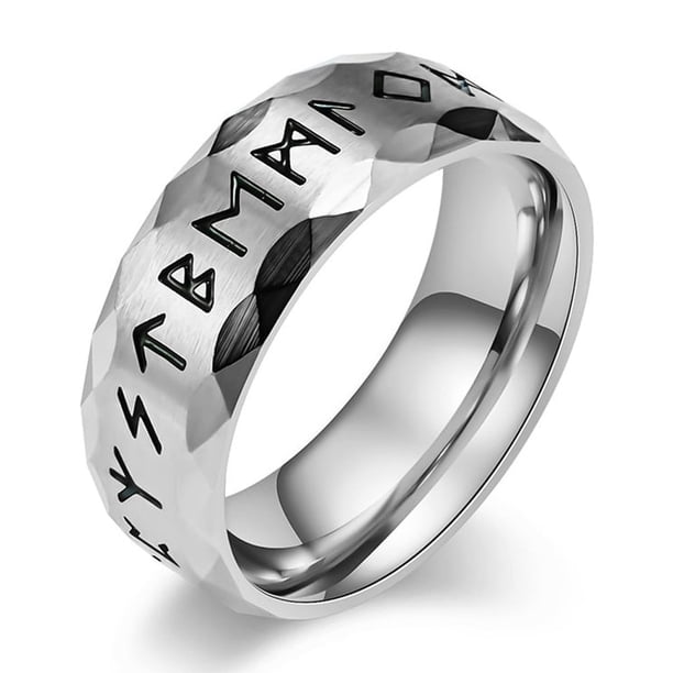 Anillo de acero de titanio Luen con personajes vikingos nórdicos retro, joyería de mano de plata antigua para hombre en nombre del cabello