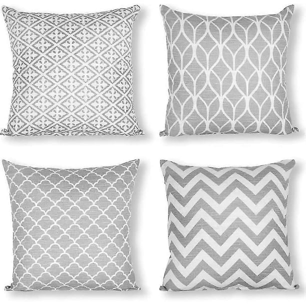 Set Of 4 Double Sided Square Cushion Covers, 45cm Length X 45cm Width, Gray