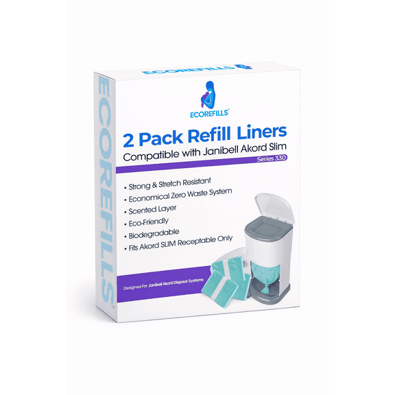 Ecorefills Refill Liners Compatible with Janibell Akord 330 Adult Diaper Pail, Odor Resistant Disposal Bags, Easy Cut & Tie, 2 Pack