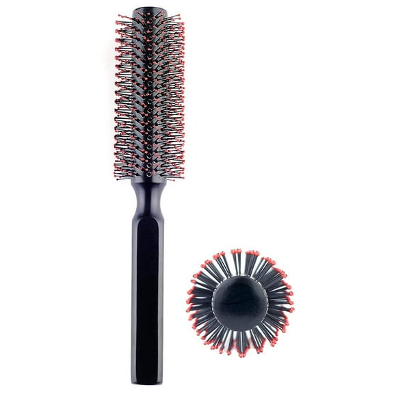 Round Hair Brush for Blow Drying, Wooden Blowout Brush Soft Nylon Bristles, for Medium or Short Hair, 1.7 Inch, Black