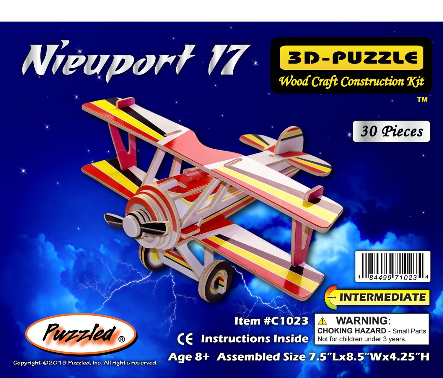 Puzzled 3D Puzzle Colorful Apache Helicopter Wood Craft Construction