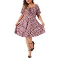 thumbnail image 1 of Vestido de Pascua de verano para mujer de tallas grandes Agnes Orinda, con escote corazón, mangas cortas abullonadas, lazo, midi y floral, 4X negro, 1 of 6