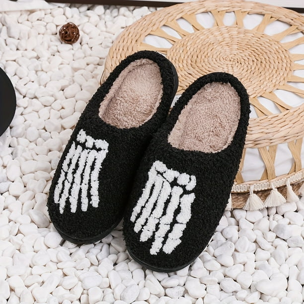 Pantuflas con estampado de cara sonriente a rayas para mujer, zapatos informales con forro de felpa, cómodas zapatillas de interior