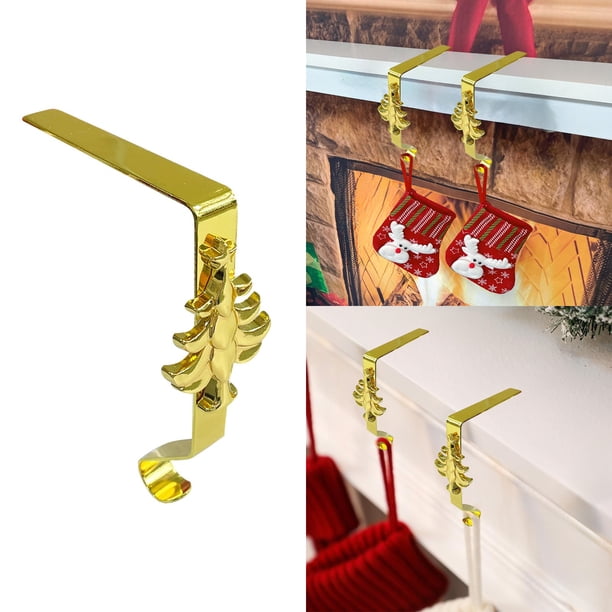 Gancho para el soporte de la media navideña | Ganchos de decoración navideña de hierro dorado, gancho resistente sobre la puerta para coronas, acabado liso, 16x10x5cm, puede aguantar hasta 10