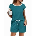 thumbnail image 3 of Ekouaer Womens Pajamas Set 2 Piece Short Sleeves PJs O Neck Tops and Drawstring Waist Shorts Soft Lounge Set, 3 of 7