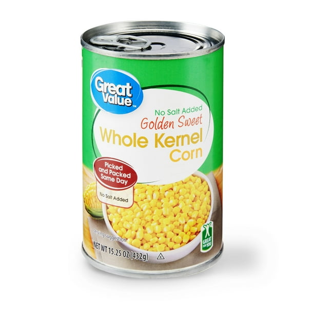 Great Value No Salt Added Golden Sweet Whole Kernel Corn, 15.25 oz
