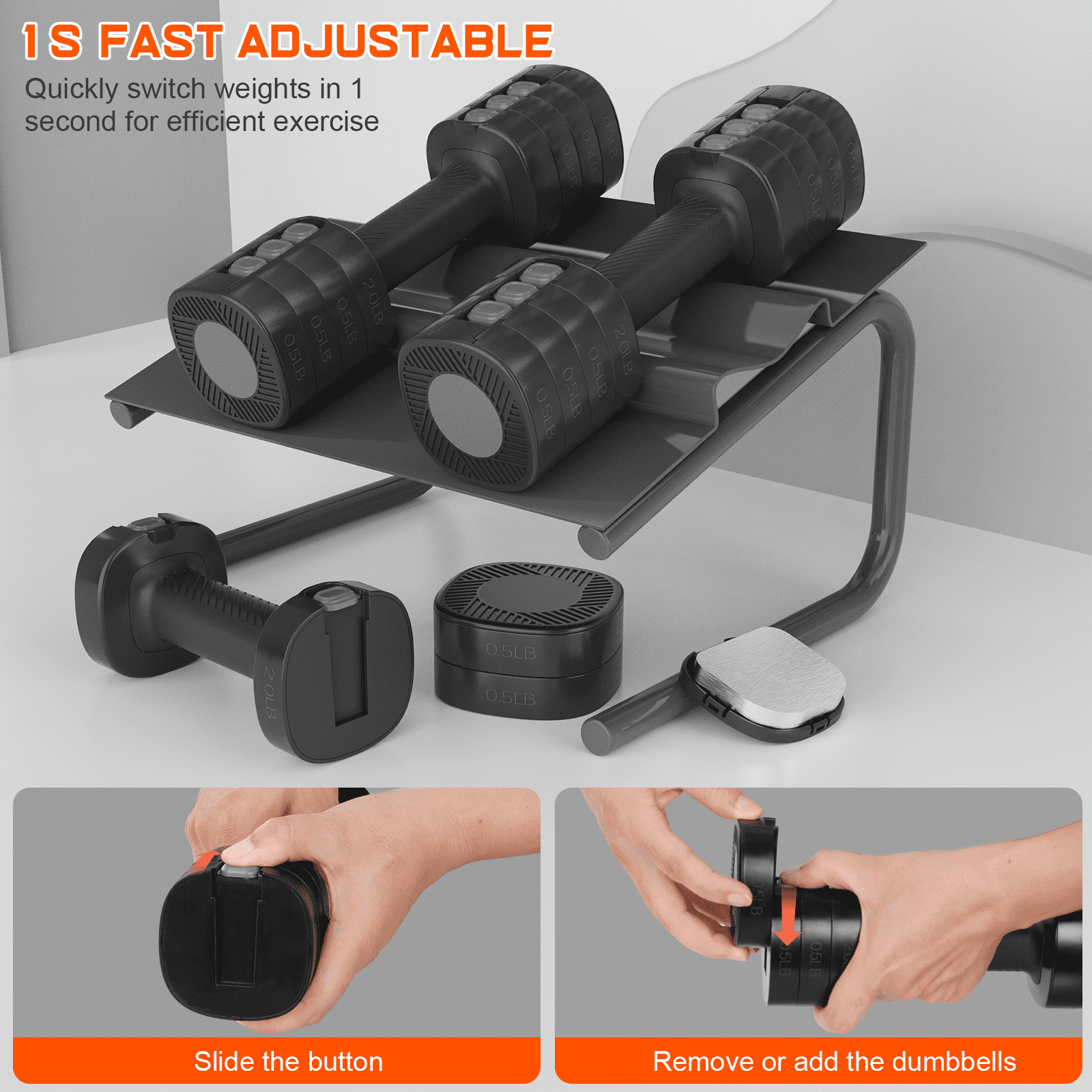 GIKPAL 5lbs*2 Adjustable Dumbbells Set, 4-in-1 Free Weights for Women, Each 2lb 3lb 4lb 5lb Hand Weights for Home Gym, Black