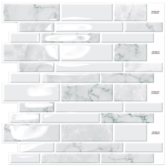 DEWOO 10 Sheets Peel and Stick Tile Backsplash, Stick on Wall Tiles, Self Adhesive Tile Sticker for Kitchen Backsplash and Bathroom(12"x12",White Marble)