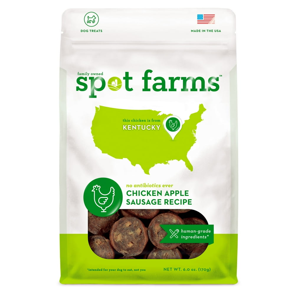 Spot Farms All Natural Human Grade Chicken Apple Sausage Dog Treats, 6