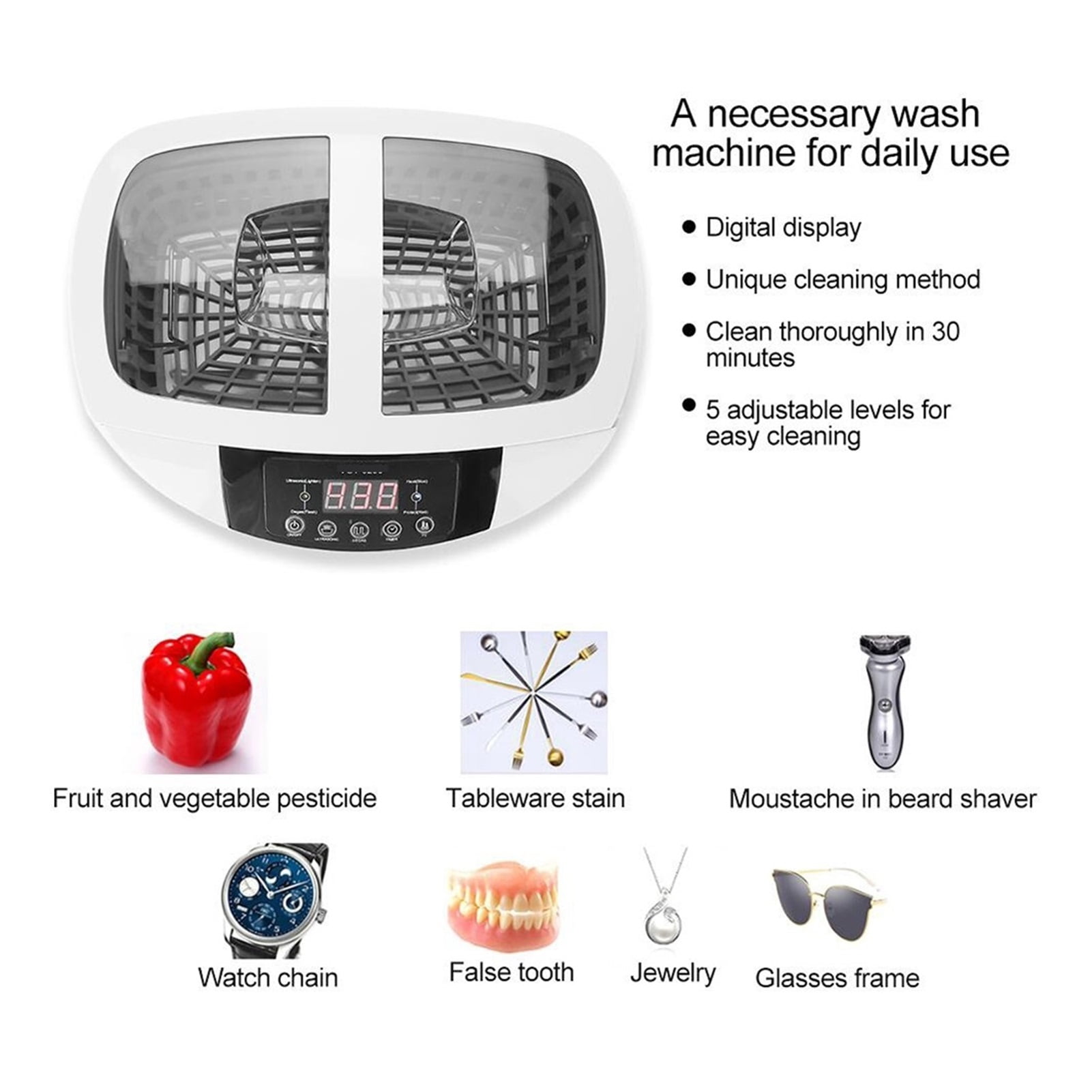 Digital Ultrasonic Cleaner Bath 2500ML For Home Kitchen Glasses Denture Tableware Jewelry Watch ,Strong Cleaning