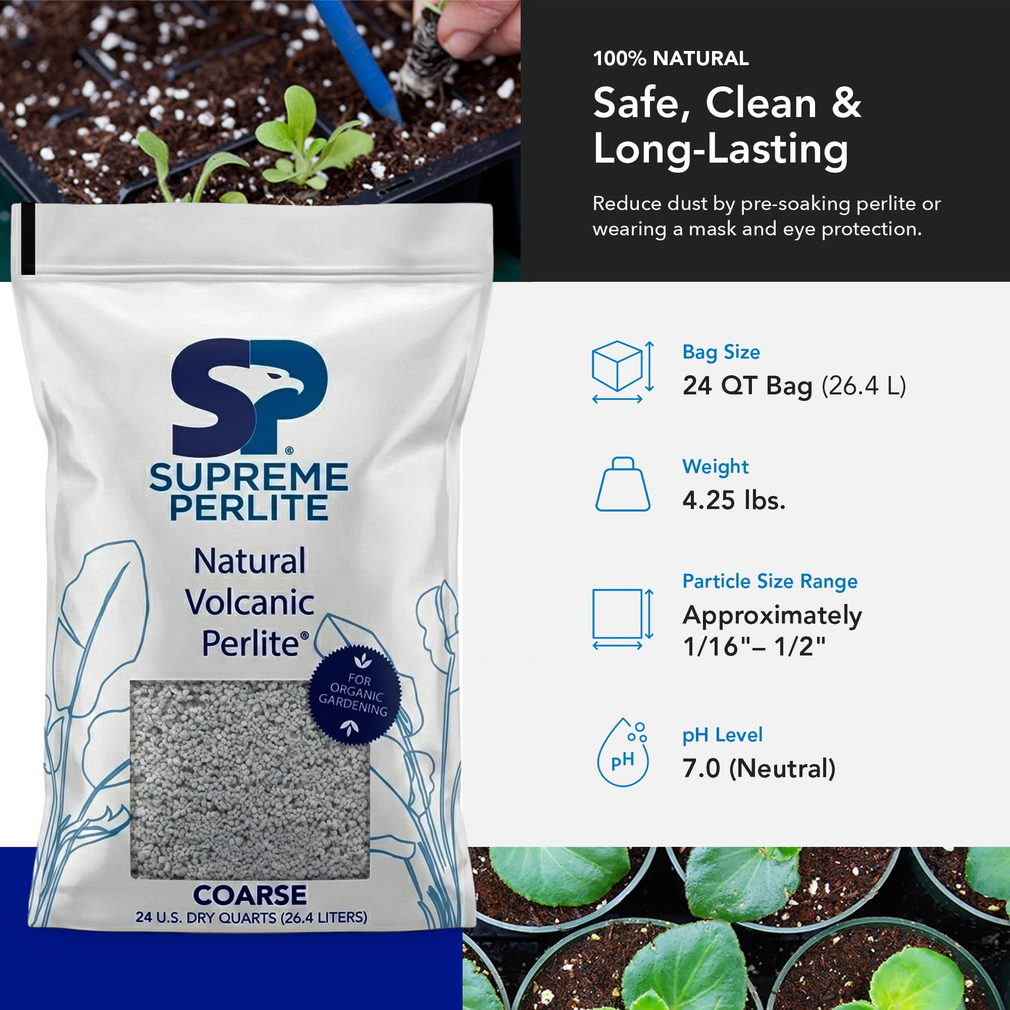 Supreme Perlite Coarse Horticultural Perlite for Potting Soil Mixes, 24 Quart Bag