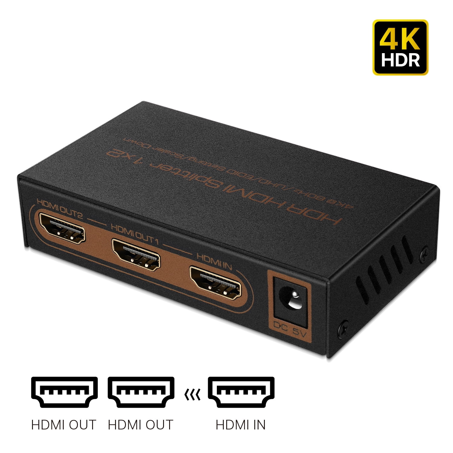 tvetydig Ombord Fortælle HDMI Splitter 1 in 2 out Intelligent 4K 60Hz HDMI 2.0 Splitter 1x2 - EDID,  Auto Scaling Resolution, HDR Dolby Vision / Atmos, HDCP 2.2, 18Gbps High-Speed  HDMI Video Audio Distribution Split Box - Walmart.com