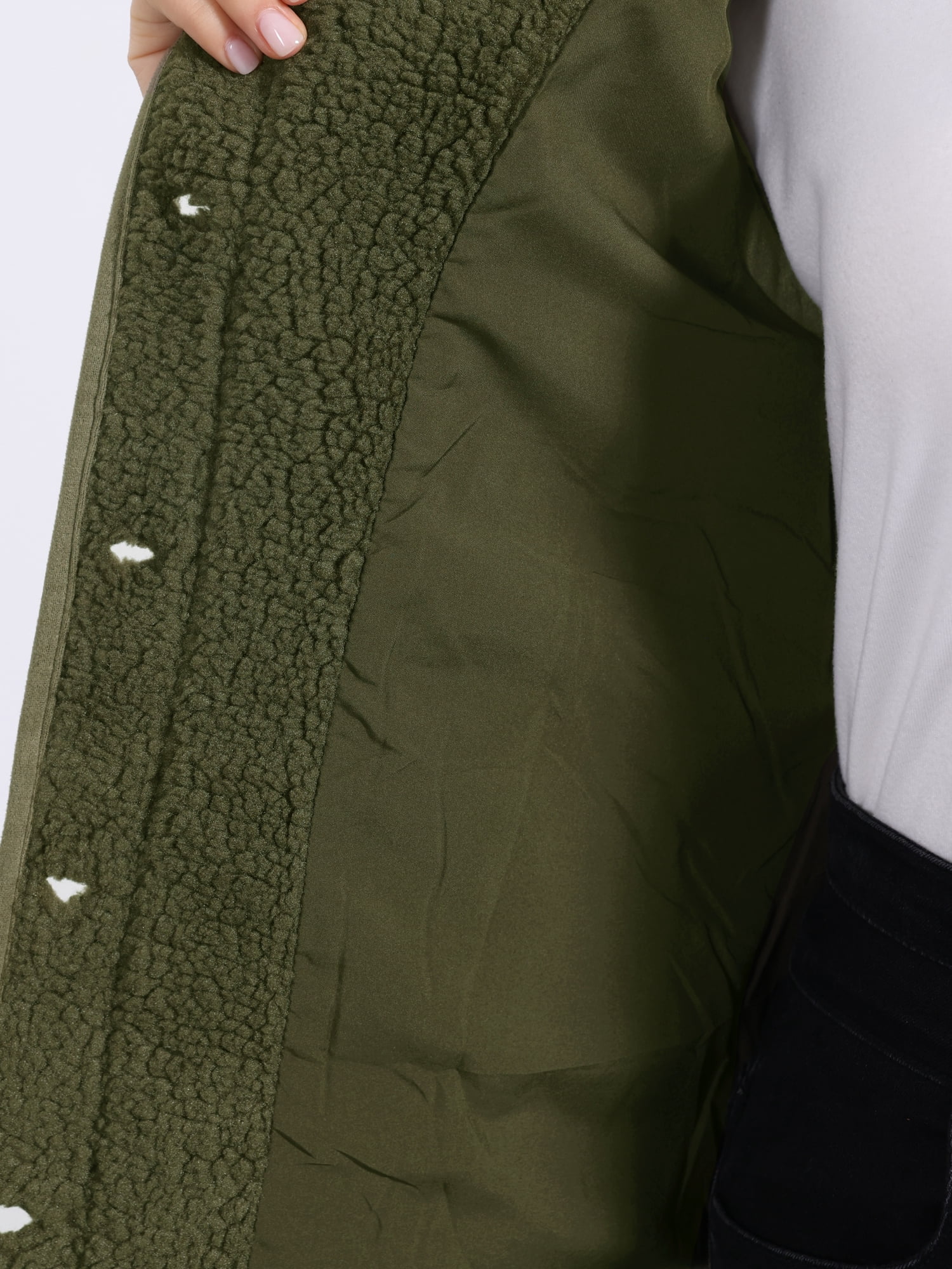DARING DIVA Women's Fleece Button Down Jacket with Pockets Oversized Fuzzy Vests M Army Green