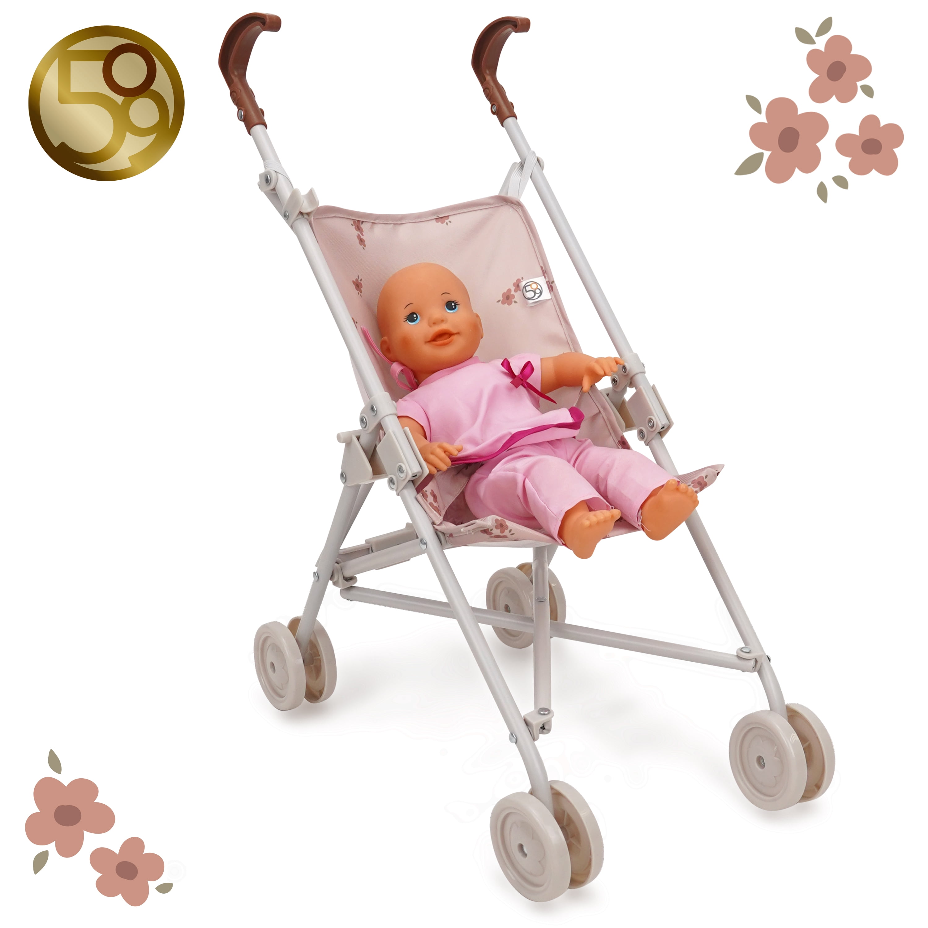 Poussette-canne pour poupée 509 Crew - Poussette pour enfants, facile à plier, à ranger et à transporter, convient aux poupées jusqu'à 46 cm, à partir de 3 ans, couleur Beige Flora Ballet