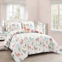 Lush Decor Southwest Llama Cactus Quilt, 3 Piece Set, Twin, White & Blush - Cute Kids Reversible Print Toddler Bedding Set