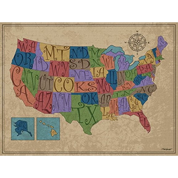 Popular United States Map Poster: One 14x11in Poster Print
