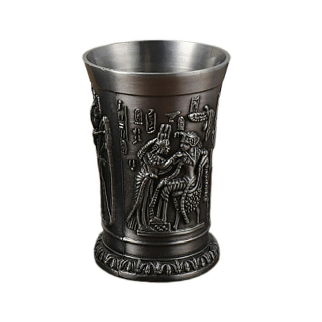 yuksok Glass, Vintage Carving Pattern Metal Goblet, Cup, for Drinkware Accessories tin Ramses