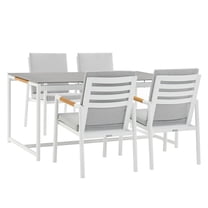 Homestock Coastal Craftsman 5 Piece Aluminum and Teak Outdoor Dining Set with Gray Fabric