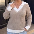 thumbnail image 2 of CHGBMOK Women's Plus Size Sweaters Loose Fit Color Block V Neck Pullover Rib Trim Long Sleeve Tops, 2 of 7