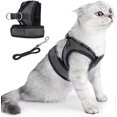 thumbnail image 1 of Arnés y correa para gatos para pasear, arnés ajustable y suave a prueba de fugas para gatos, chaleco para exteriores ligero y transpirable de fácil control, M, negro, 1 of 1