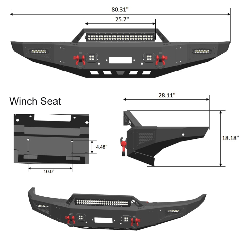Vijay Compatible with 2014-2015 Chevrolet Silverado 1500 Front Bumper Textured Black Steel with Light and D-ring