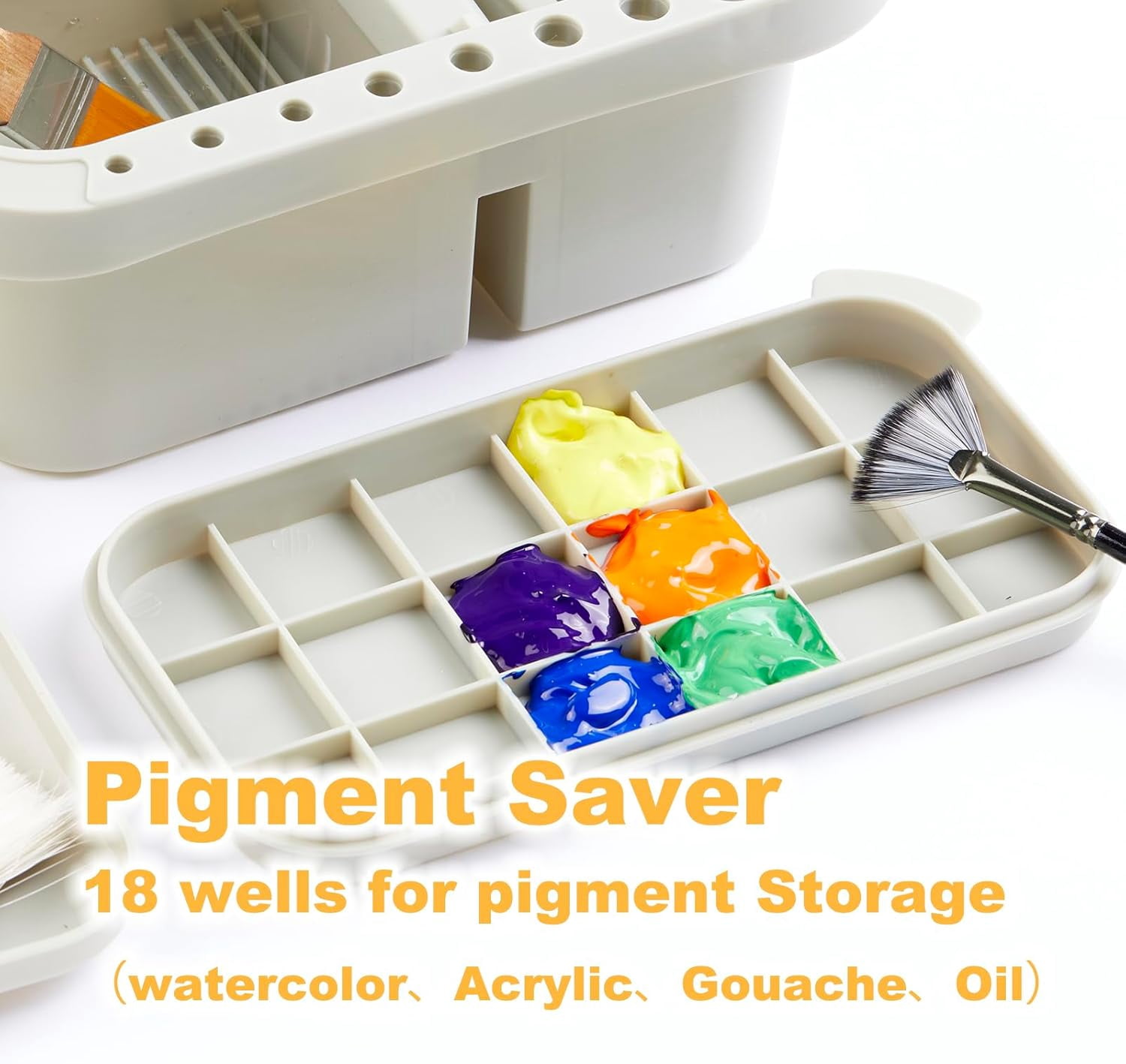 ABPETE Paint Brush Basin with Palette,Painting Art Supply Storage Organizer for Acrylic, Watercolor, and Water-Based Paints(Grey)