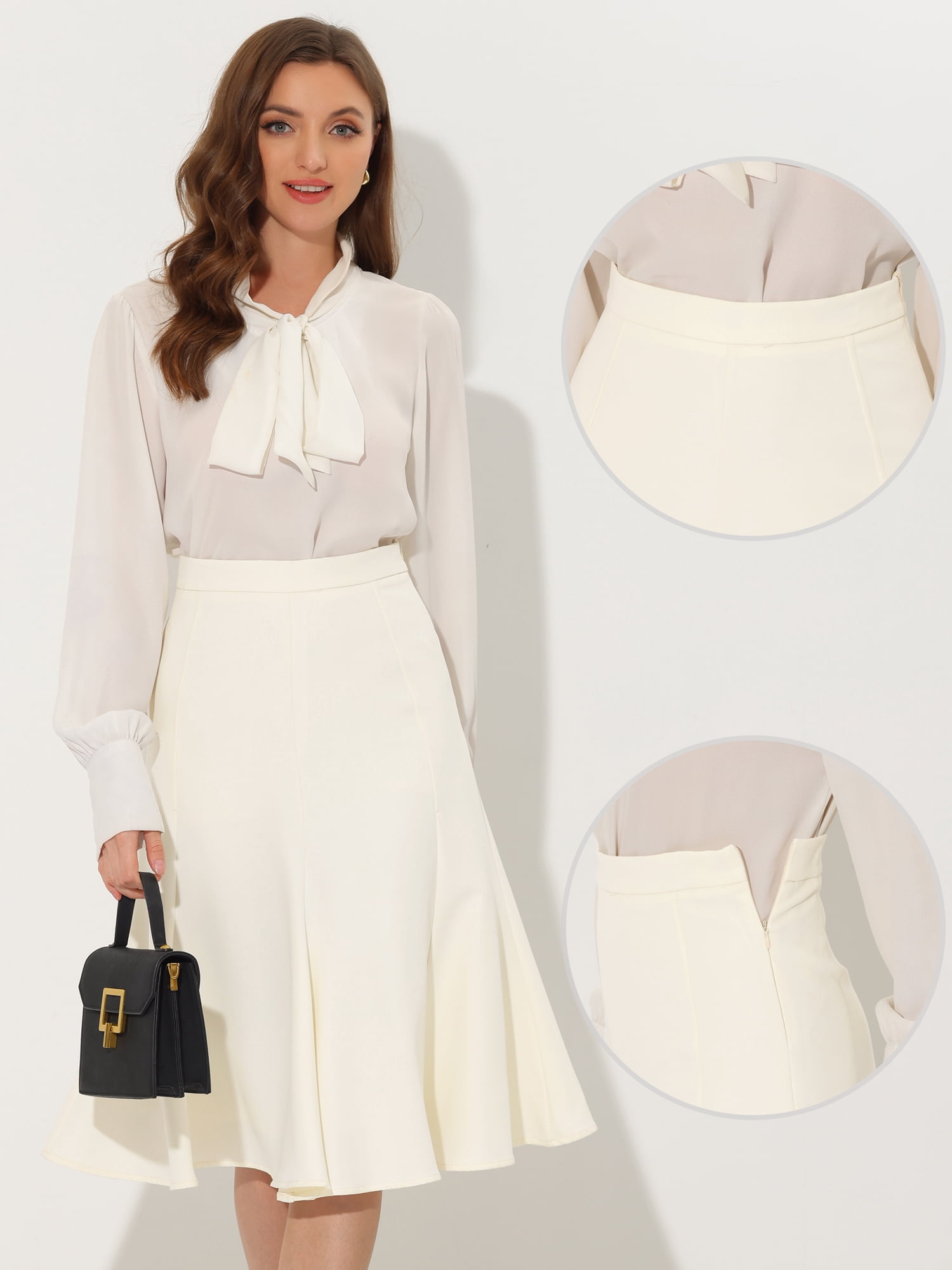 DARING DIVA Women's Side Zipper Flared Flowy A Line Midi Skirts M Beige