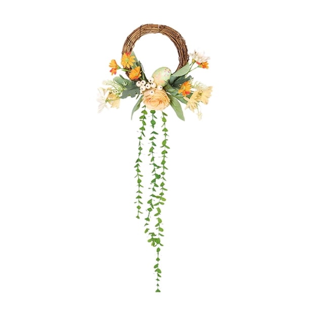 Guirnalda colgante de margaritas de Pascua, decoración de corona de huevos de pájaros, corona simulada, guirnalda de flores para ventanas, puertas del Sunnimix Corona de Pascua colgante