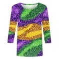 thumbnail image 4 of Penkiiy T-shirt Blouse pour Femme Mardi Gras Mode Imprimé Décontracté Col Rond Manches 3/4 3TG Multicolore, 4 of 5