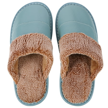 

WSTEER 1 Pair Chic Home Winter Cattlehide Slipper Anti-Slip Warm Lover Slippers (38-39)