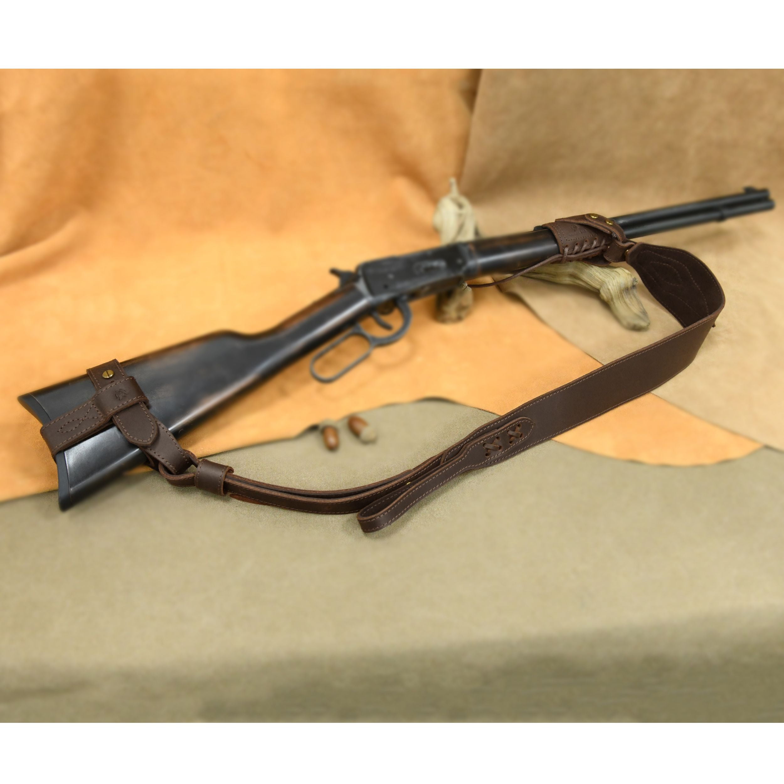 1 Suit Full Leather Rifle No Drill Harnessed Buttstock Holder Cover , Barrel Mount with Leather Gun  Sling