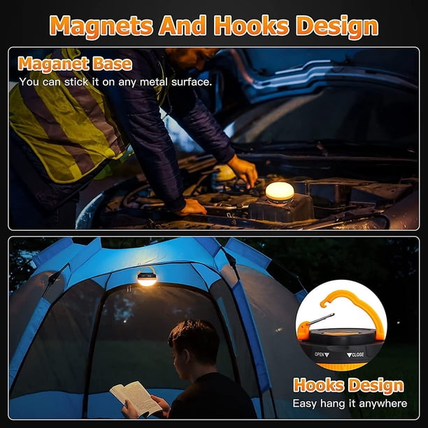 Lot De 2 Lampes Camping LED Puissantes - Lanterne Avec Aimant, 3 Modes D'Éclairage Et Crochet