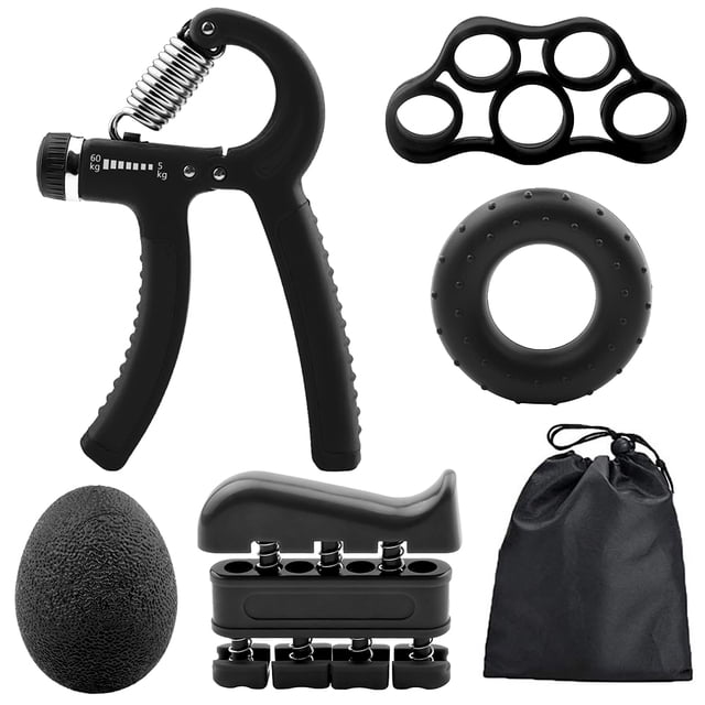 6 PCS Hand Grip Strengthener Kit with Storage Pouch Hand Finger Exerciser 5 Finger Stretcher Adjustable Hand Gripper Hand Therapy Ball Grip Exercise Ring
