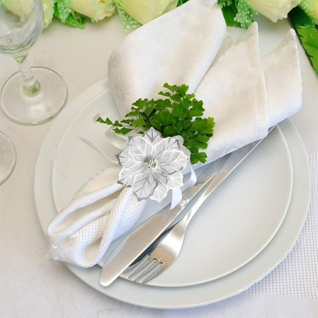 Metal Mesh Flower With Diamonds Napkin Clasp Napkin Ring Hotel Platter Ring Ring Jewelry Holiday Party Table Decoration Napkin Ring